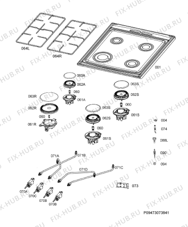 Взрыв-схема плиты (духовки) Electrolux EKK54957OX - Схема узла Hob